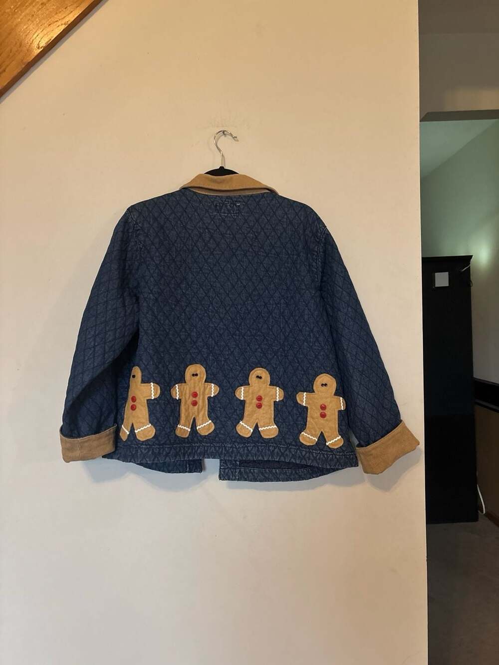 Vintage Haik's XL Quilted Denim Christmas Gingerbread Man Barn Chore Coat Jacket - Picture 5 of 6